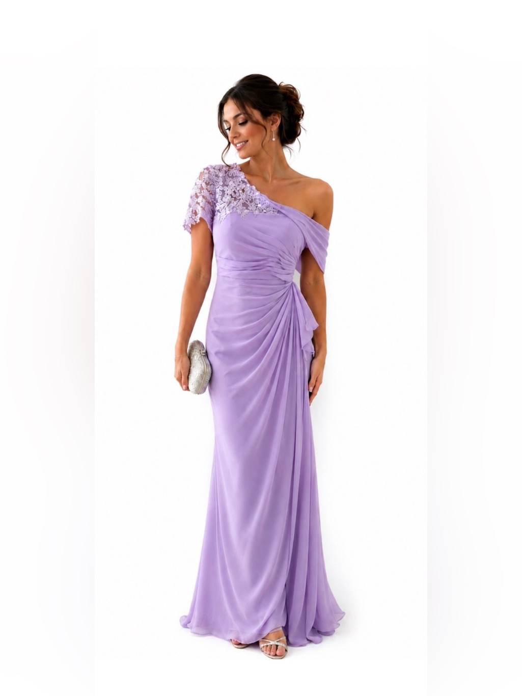 Ryanth Lilac Lavender Chiffon Corset Gown One Shoulder Formal Dress Size 10